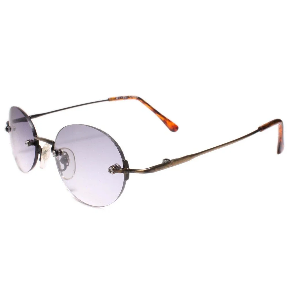 Genuine Vintage 80s Style Hip Hop Dapper Round Sunglasses Rimless Bronze Frame